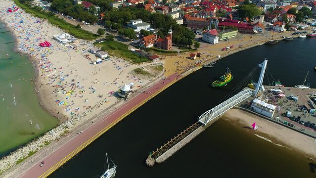Ship Port Bridge Ustka Aerial View Poland