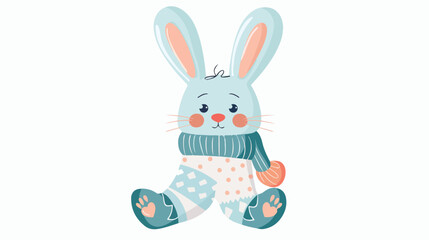 Cute bunny sock toy on white background flat vector is