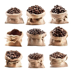 Coffee beans burlap sack on transparent background. Generative ai design.