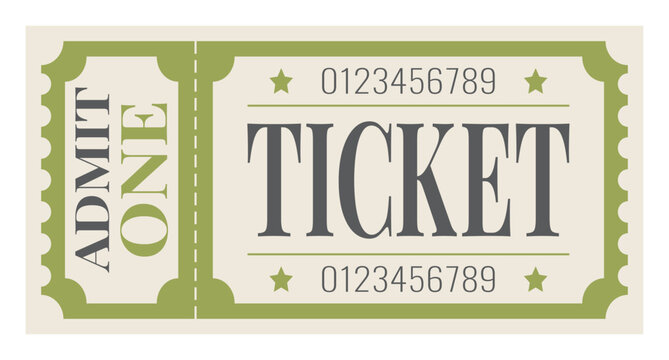 Retro ticket. Classic vintage ticket for cinema, circus, theatre, movies parties and other events. Vector illustration.