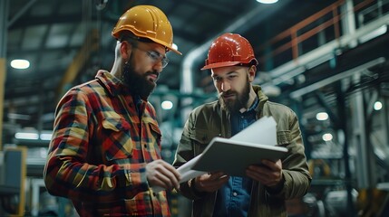 Two Construction Professionals Collaborating with Digital Tablet on Industrial Site