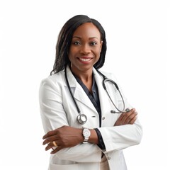 A healthcare administrator in a polished outfit, her professionalism underscoring the importance of healthcare management. on a white background