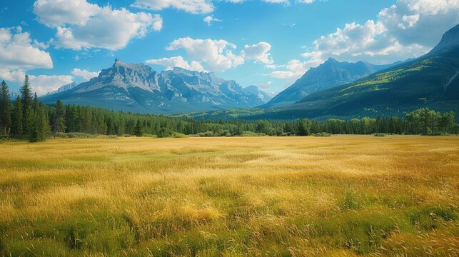 Landscape view of the fields and mountains of Banff National Park, Alberta, Canada  ,Generative ai, 