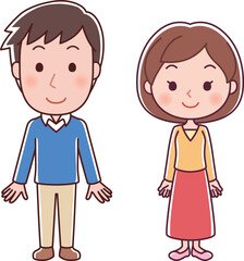 シンプルな絵柄の男女の全身イラスト