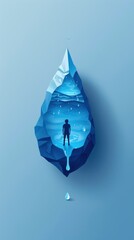 Obraz premium A man is standing in the middle of an iceberg surrounded by icy waters, showcasing the vastness and remote nature of the Arctic environment Concept of World Water Day