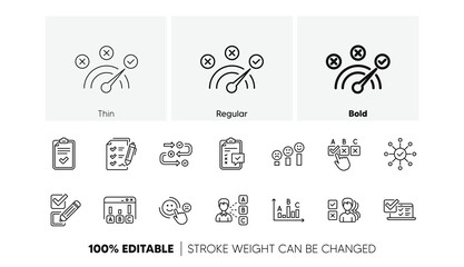 Opinion, Customer satisfaction and Feedback results. Survey or Report line icons. Testing linear icon set. Line icons set. Vector