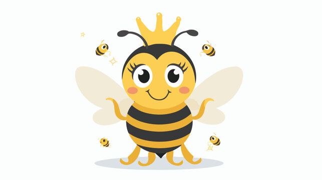 Cute queen bee cartoon flat vector isolated on white