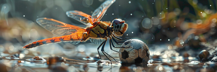 a Dragonfly playing with football beautiful animal photography like living creature