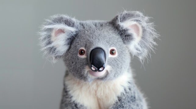 Plush koala toy with fluffy soft animal features in a close-up portrait