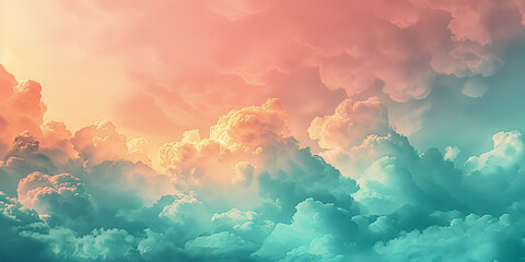A peach and teal sky clouds, colorful clouds background, cloudy sunset - obrazy, fototapety, plakaty