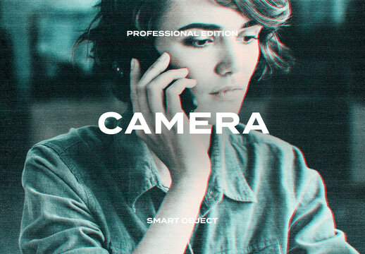 Camera Glitch Screen Display TV CRT VHS Photo Effect Paper Texture Template Mockup Overlay Style