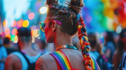 Joyous moment captured at a pride festival, showcasing the spirit of inclusivity with a backdrop of...