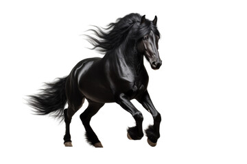 shiny black horse run freely.Isolated on transparent background.