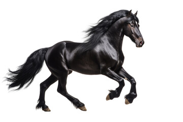 shiny black horse run freely.Isolated on transparent background.