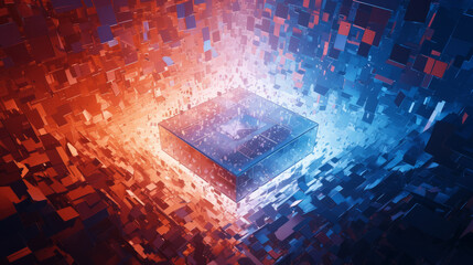 Futuristic technology vision of bright cubes and particles - obrazy, fototapety, plakaty