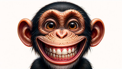 a chimpanzee with an exaggeratedly joyful and playful expression