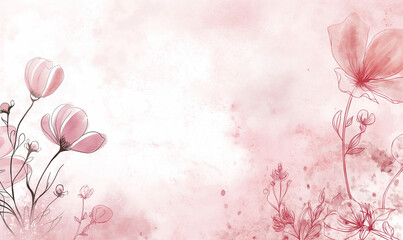 Light pink watercolor background with simple line art flowers on the left side