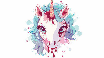 Cute unicorn doll head bleeding vector flat vector isolated