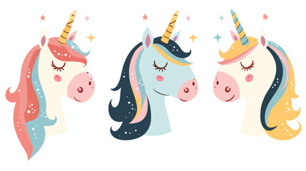 Cute Unicorn head portrait illustration for children d