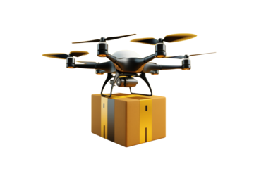  Drone flying over a big city Showcasing the expansion of the fintech business The atmosphere is lively. modern transportation technology,Isolated on white background