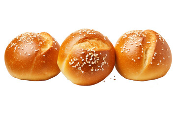 Obraz na płótnie Canvas Three Sesame Seed Buns on White Background. On a White or Clear Surface PNG Transparent Background.