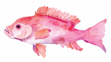 Cute watercolor illustration of smiling pink fish isolated