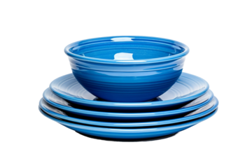 Stack of Blue Bowls. On a White or Clear Surface PNG Transparent Background.