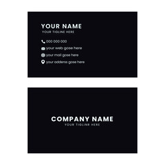 Double-sided creative business card template.Portrait and landscape orientation.Horizontal and vertical layout.Personal visiting card with company logo.black and white color theme.white color text. Ve