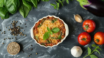 A bowl filled with baba ganoush made from baked eggplant with sesame paste, sits on top of a wooden table