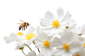Bee flies on a flower isolated on transparent background.