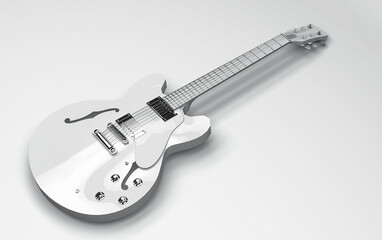 3D Rendering, Close up white electric guitar isolated white background.