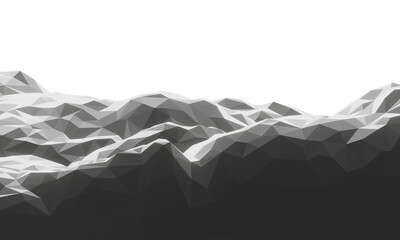 3D black and white low polygon stone mountain. - obrazy, fototapety, plakaty