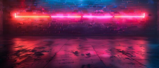 Neon Glow: Minimalist Beat on Brick Canvas. Concept Neon Lights, Minimalist Style, Beat Vibrations, Brick Canvas, Art Expression