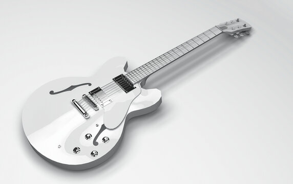 3D Rendering, Close up white electric guitar isolated white background.