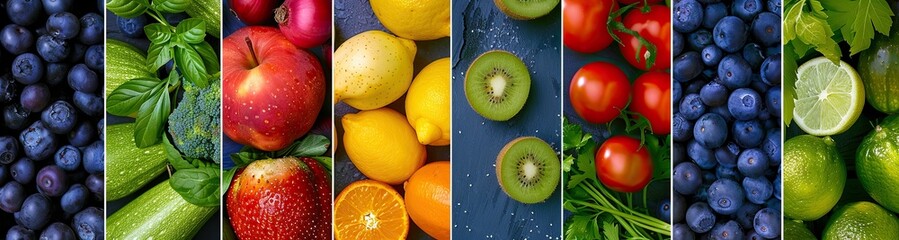 A fruit and vegetable collage that includes fruits and vegetables specific to different regions.