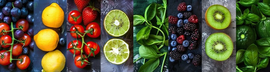 A fruit and vegetable collage that includes fruits and vegetables specific to different regions.