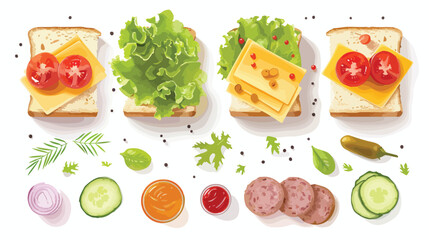 Exploded view of sandwich ingredients with cheese toma