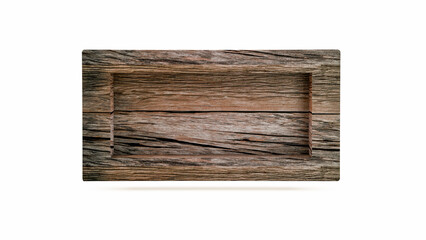 3D Rendering, Realistic mock-up of  blank sign with old wooden texture, close-up and empty space, isolated on white background