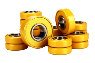 Stack of Yellow Skateboard Wheels. On a White or Clear Surface PNG Transparent Background.