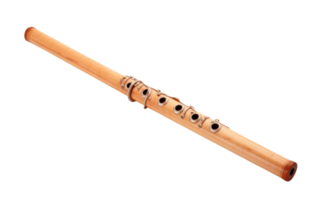 Wooden Flute With Holes: Musical Instrument Craftsmanship. On a White or Clear Surface PNG Transparent Background.