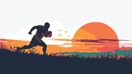 Giocatore di rugby al tramonto flat vector isolated  - obrazy, fototapety, plakaty