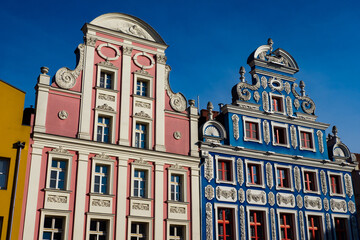 Wroclaw, Poland - The beautiful colorful buildings of downtown Wroclaw Poland