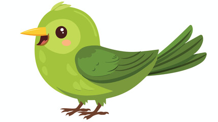 Green bird cartoon waving flat vector isolated on white