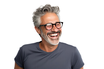 Middle-aged man making jokes Warm, relaxing atmosphere, Isolated on a transparent background.