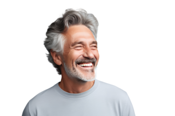 Middle-aged man making jokes Warm, relaxing atmosphere, Isolated on a transparent background.