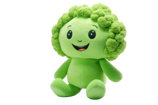 Green Stuffed Toy With Curly Hair. On a White or Clear Surface PNG Transparent Background.