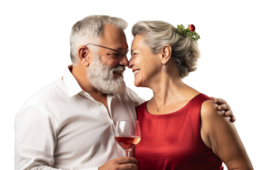 Middle-aged man celebrating his wedding anniversary with his wife Romantic, warm atmosphere, Isolated on a transparent background.