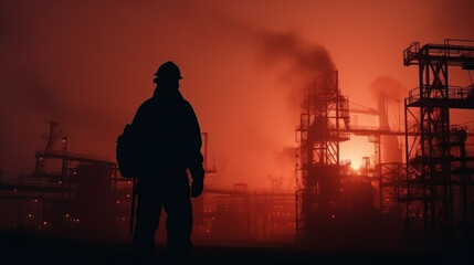 Fototapeta premium engineer in a plant red mist backdrop scene
