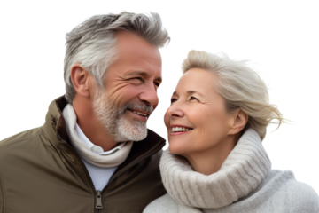 Middle-aged man celebrating his wedding anniversary with his wife Romantic, warm atmosphere, Isolated on a transparent background.