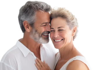 Middle-aged man celebrating his wedding anniversary with his wife Romantic, warm atmosphere, Isolated on a transparent background.